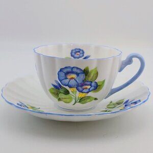 Vintage Shelley Morning Glory Fine Bone China Tea Cup & Saucer Set Ludlow Shape